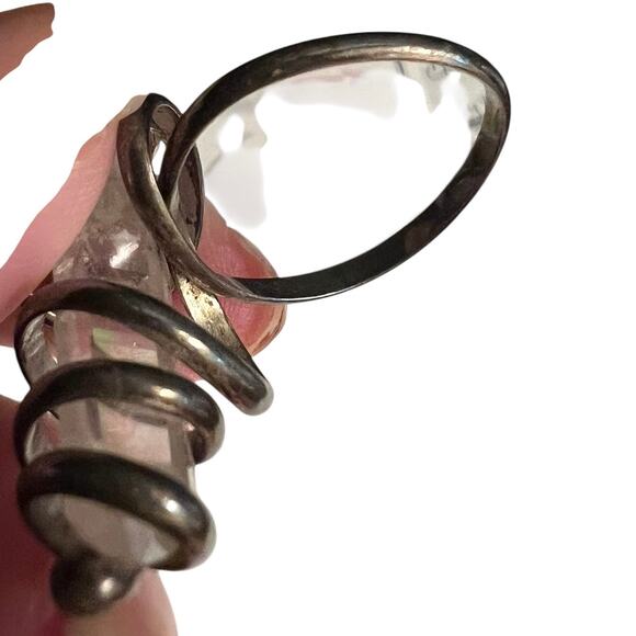 Wire Wrapped Clear Quartz Ring Boho Silver Raw Gemstone Ring Gift for Her - Picture 6 of 6